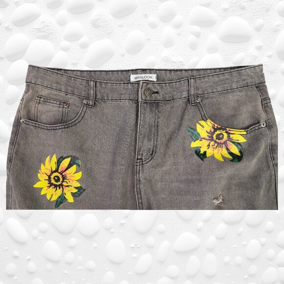 MISS LOOK Grey Sunflower Jeans – Size (Approx. XL) - Picture 5 of 7